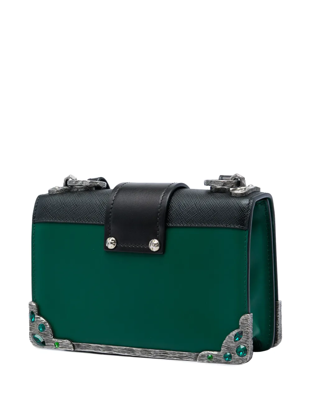 Prada Pre-Owned 2013-2026 Saffiano City Crystal Cahier kalfsleren crossbodytas met afwerkin Zwart
