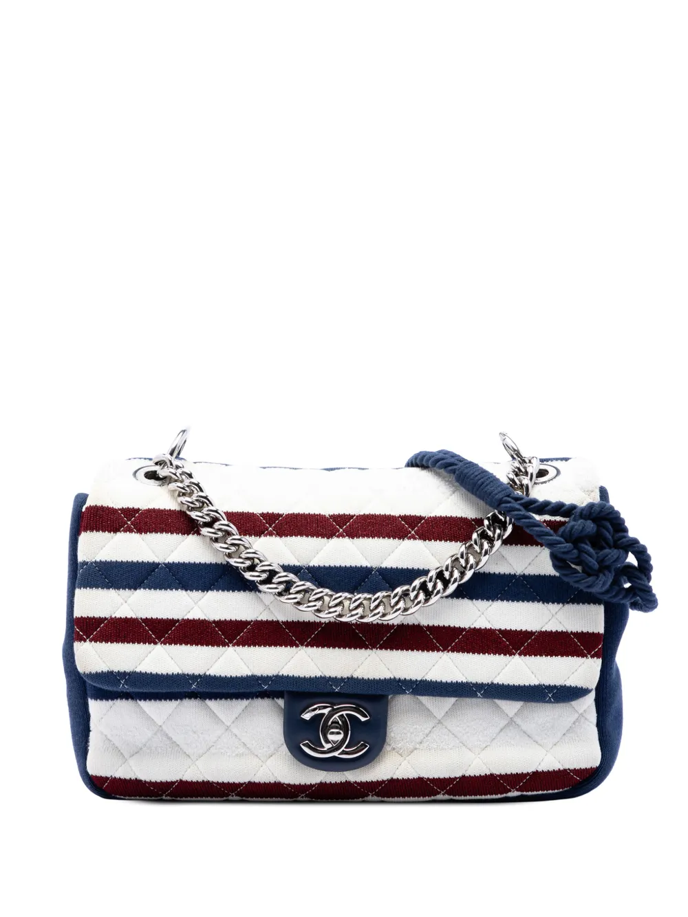 CHANEL Pre-Owned 2019 Jumbo Stripe Jersey Felt and Rope Flap satchel - Bianco