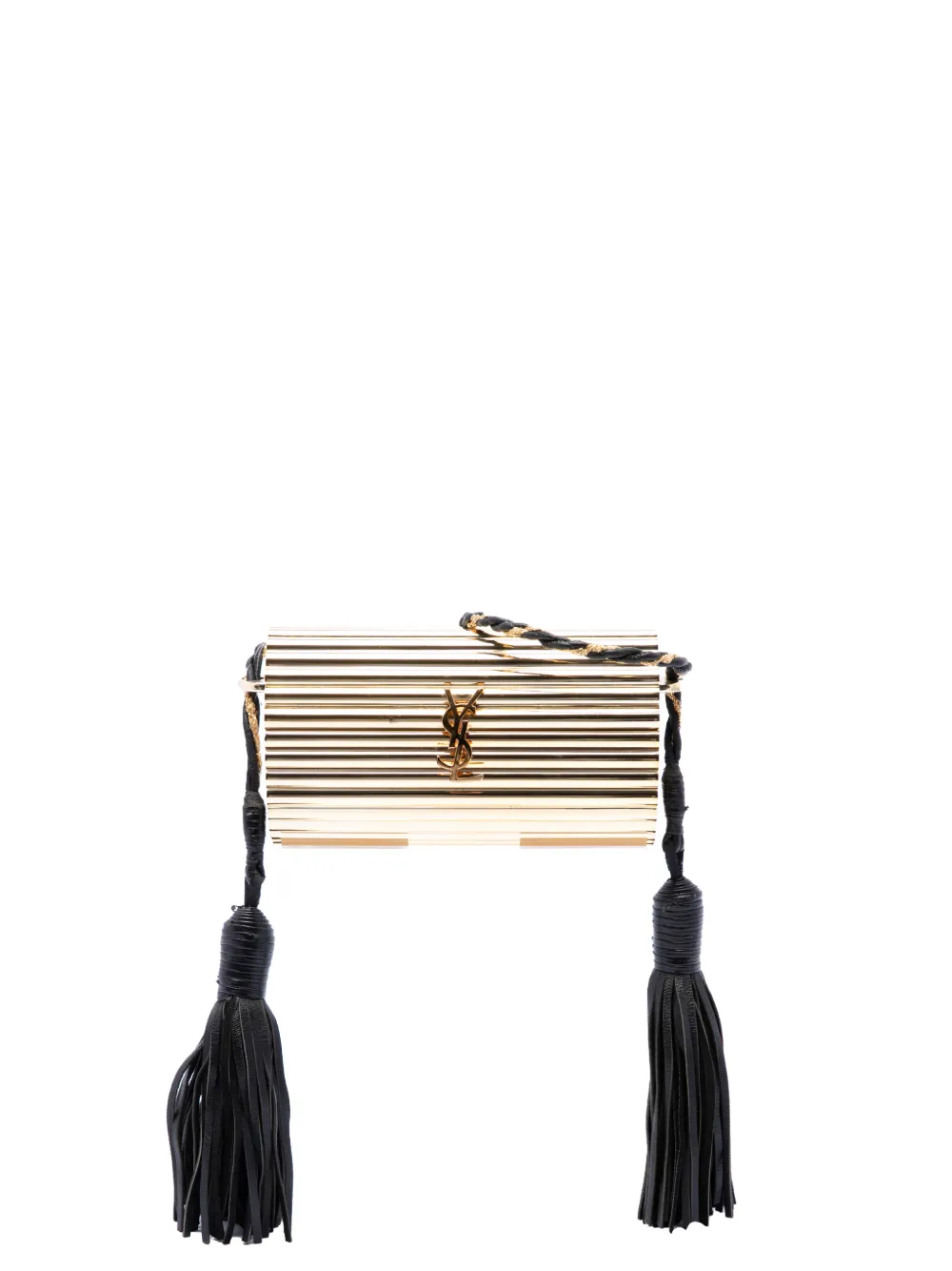 Saint Laurent Pre-Owned minaudière à bandoulière Opium Box Bag en acrylique rainuré et cuir d'agneau à franges et monogramme (2016) - Or