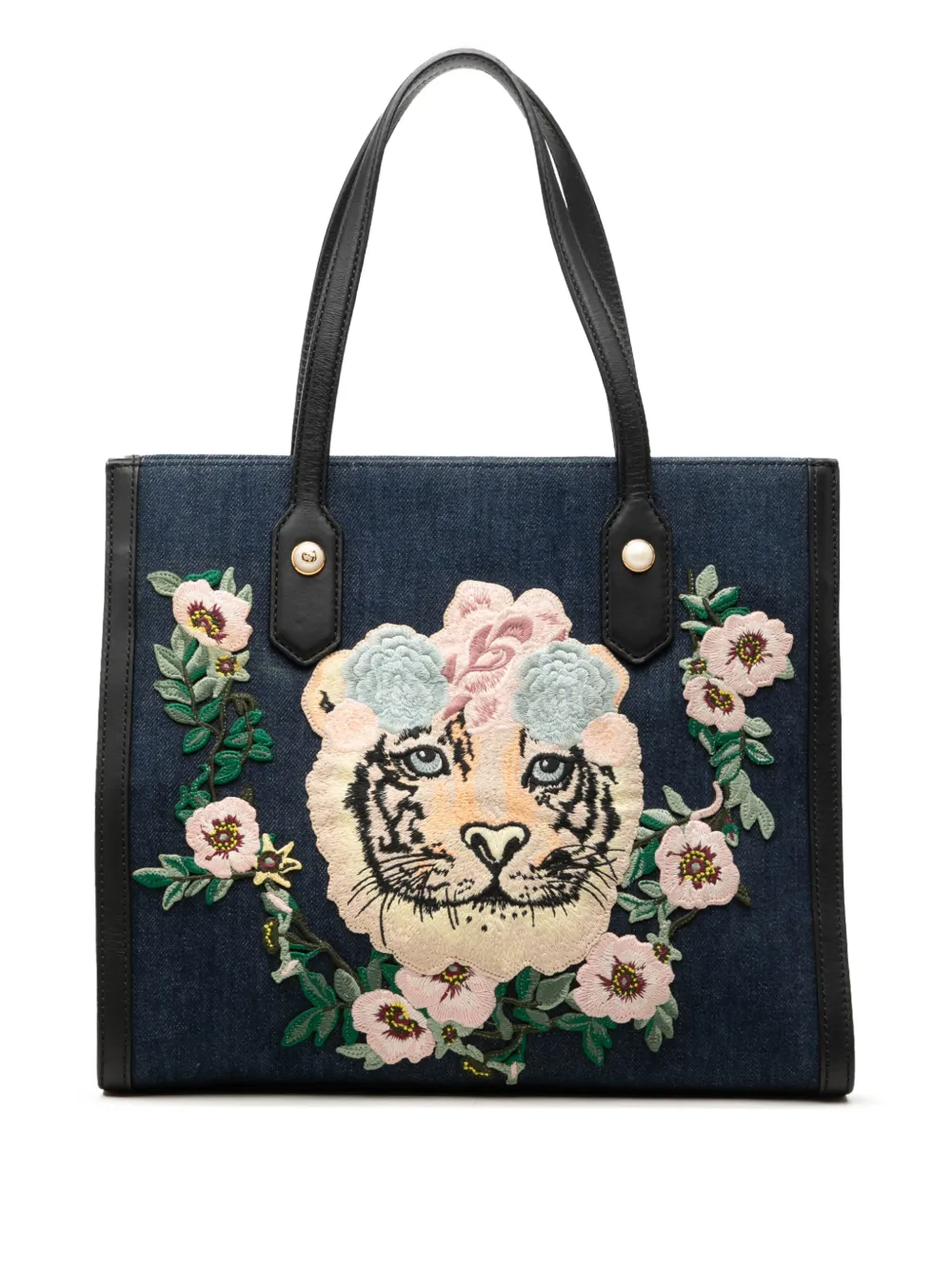 Gucci Pre-Owned 2016-2026 Denim Embroidered Tiger tote bag - Blu