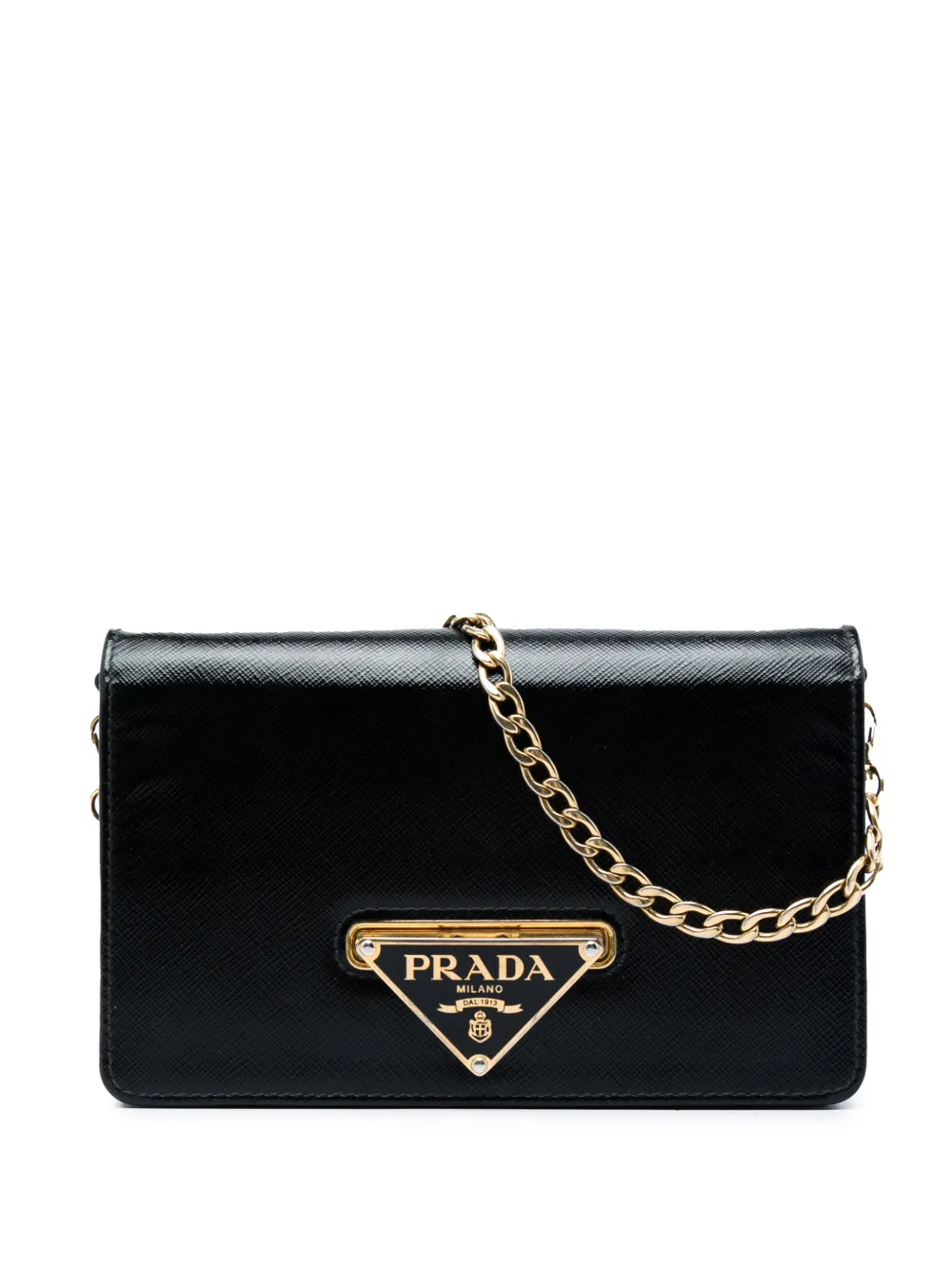 Prada Pre-Owned 2013-2026 Saffiano Vernice Flip Lock Wallet on Chain Clutch crossbody bag - Nero