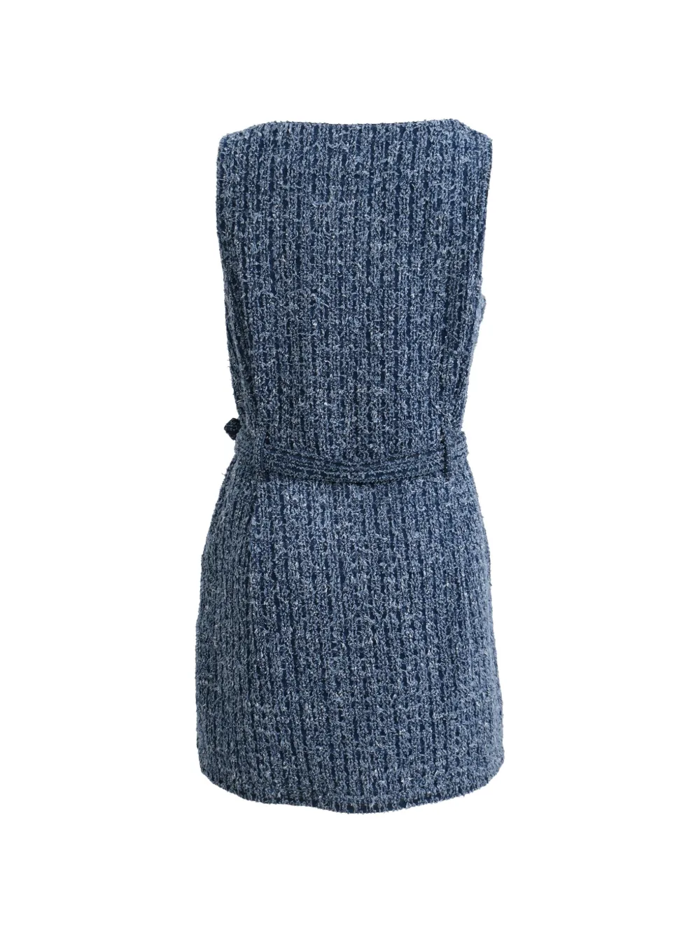 Pre-owned Self-portrait Textured Belted Mini Dress In Blue