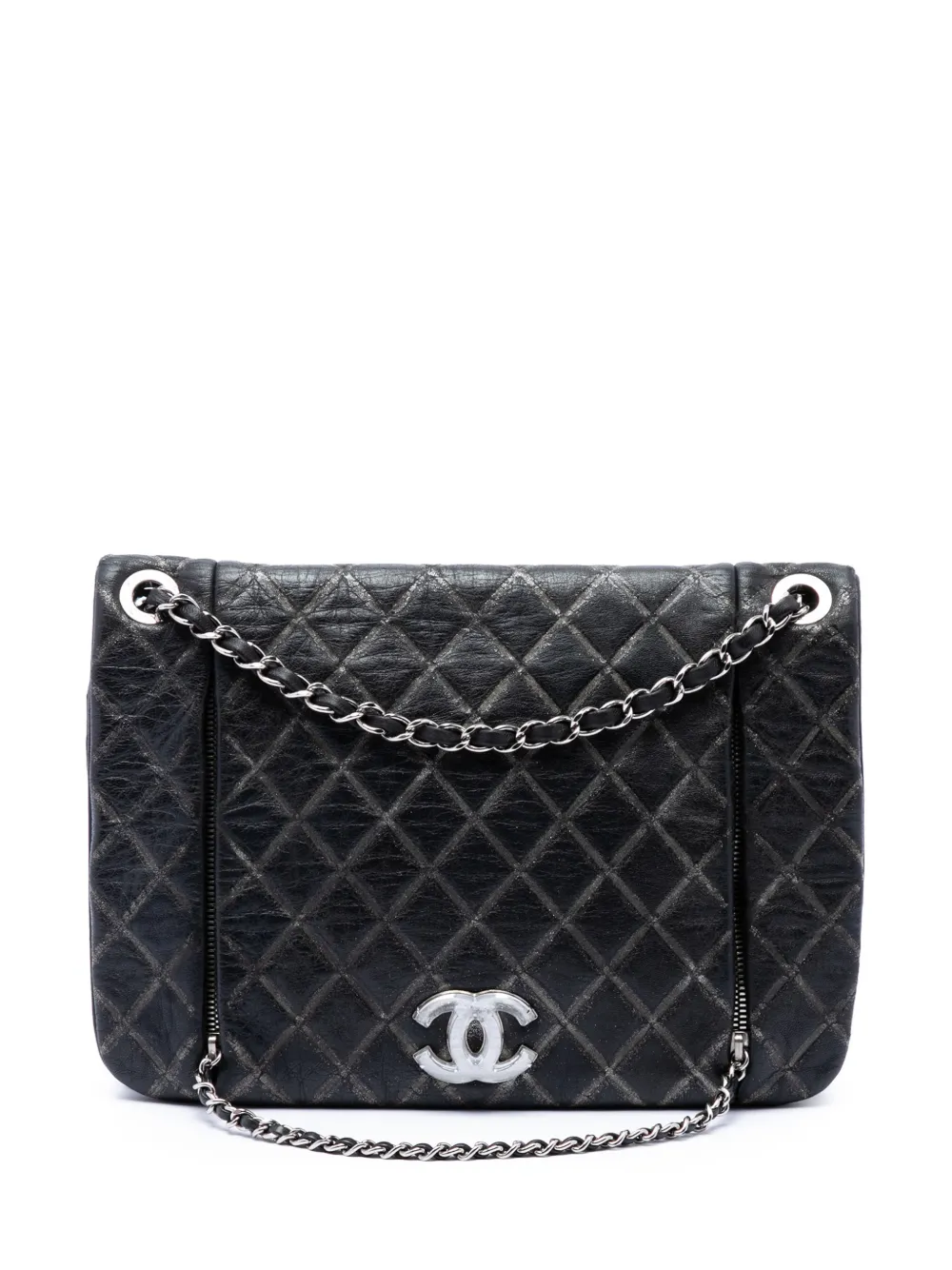 CHANEL Pre-Owned 2010-2011 Quilted Metallic Distressed Lambskin CC Crystal Flap shoulder bag - Nero