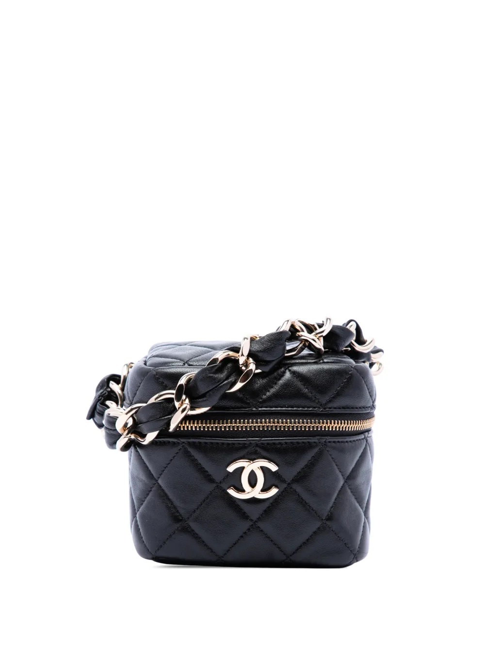 CHANEL Pre-Owned 2021 CC Quilted Lambskin Cube Wristlet Case vanity bag - Nero