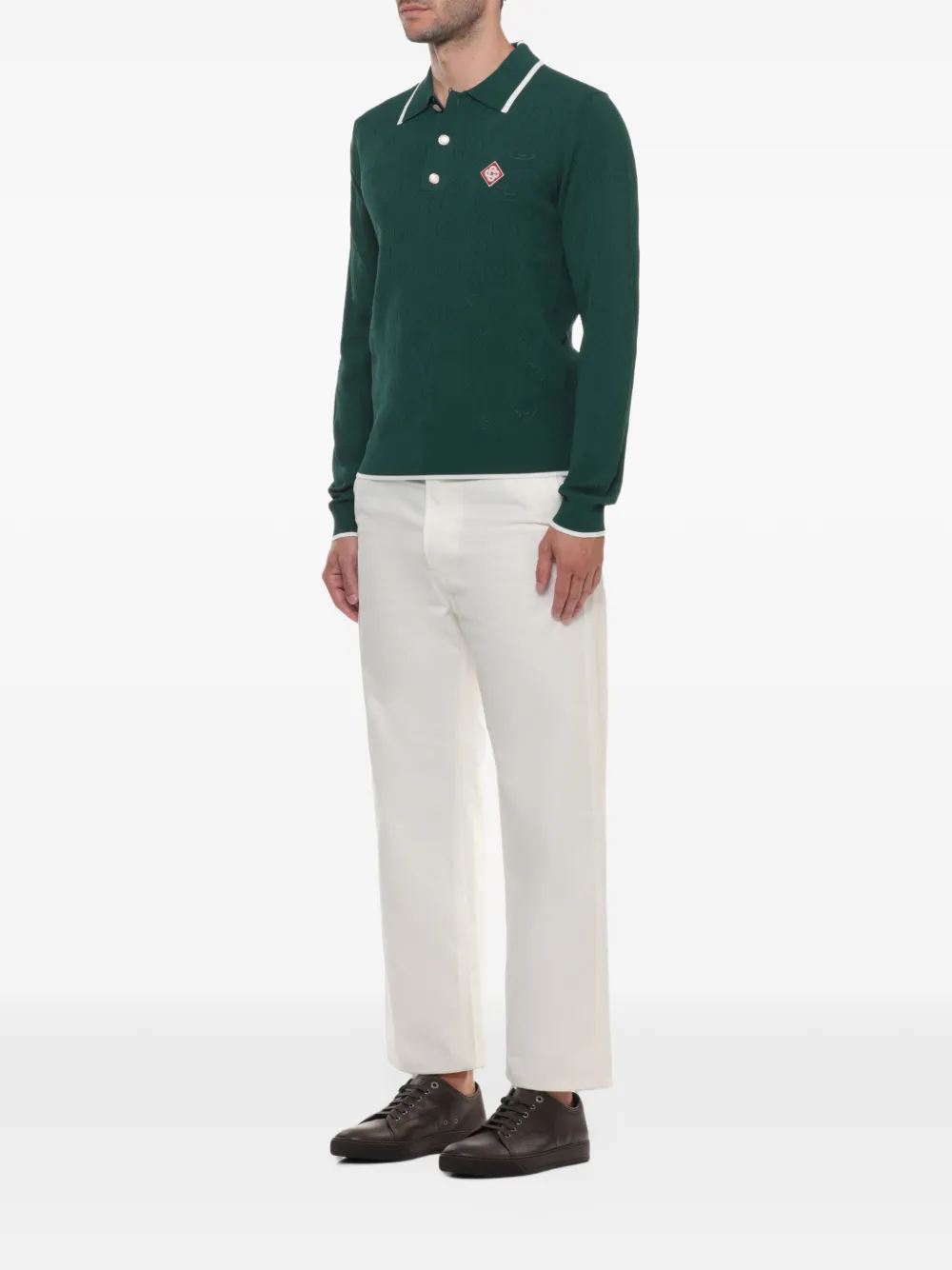 Casablanca Pointelle gebreid poloshirt met monogram Groen