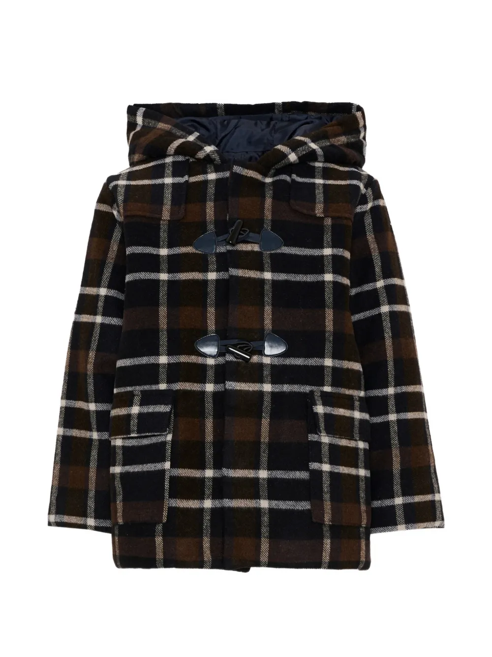 Patachou check-pattern hooded coat - Nero