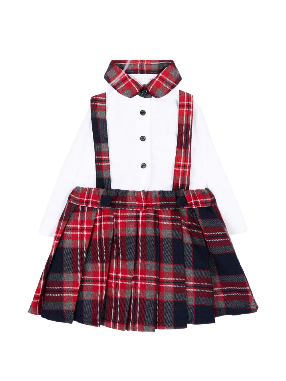 Colorichiari Twee jurken met tartan-ruit en plooien Wit