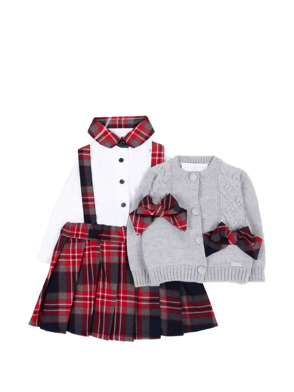 Colorichiari tartan-print pleated dress set (set of two) - Bianco