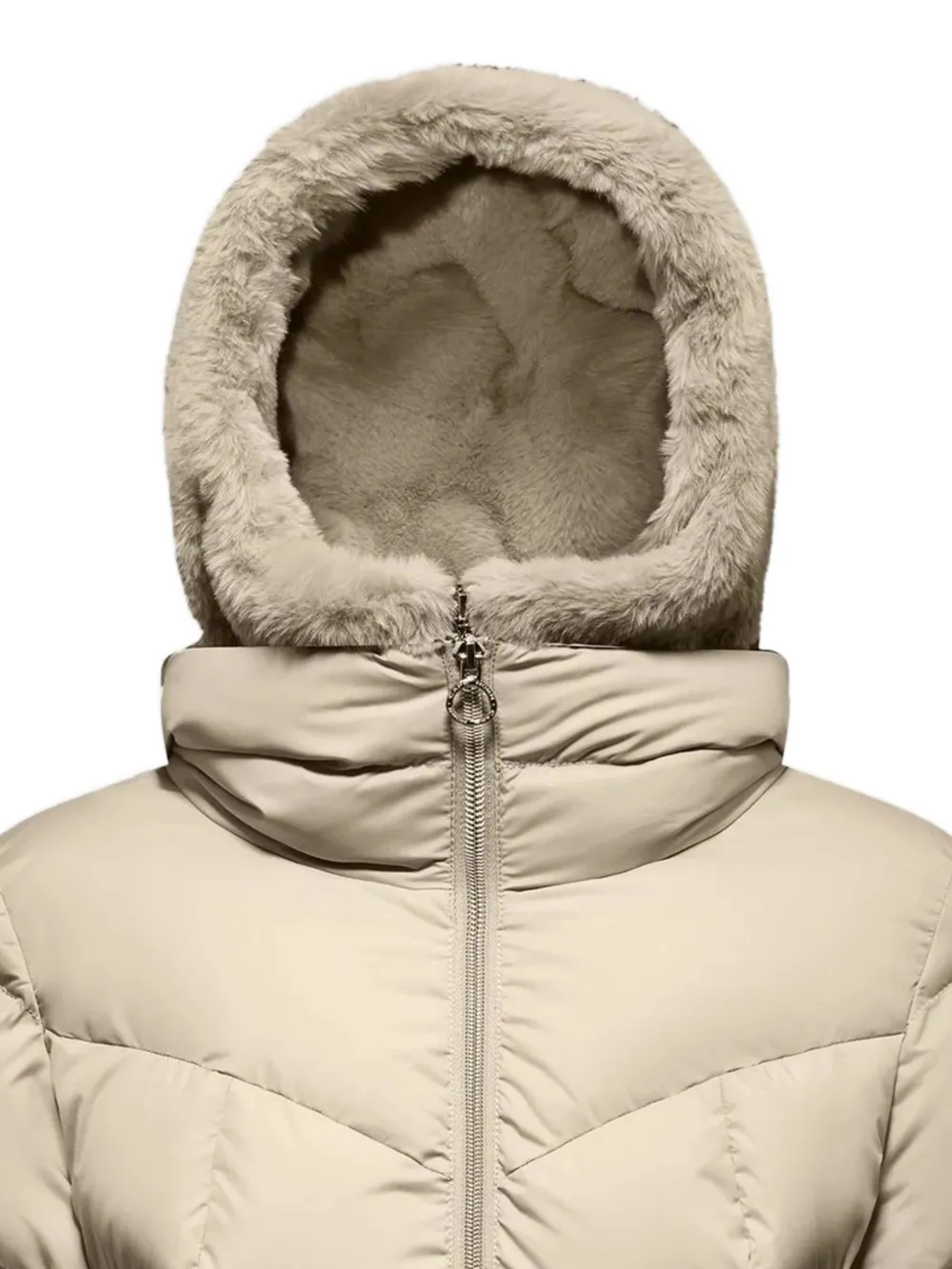 CAPE HORN Alvarez Matt jack met capuchon en afwerking van imitatiebont Beige