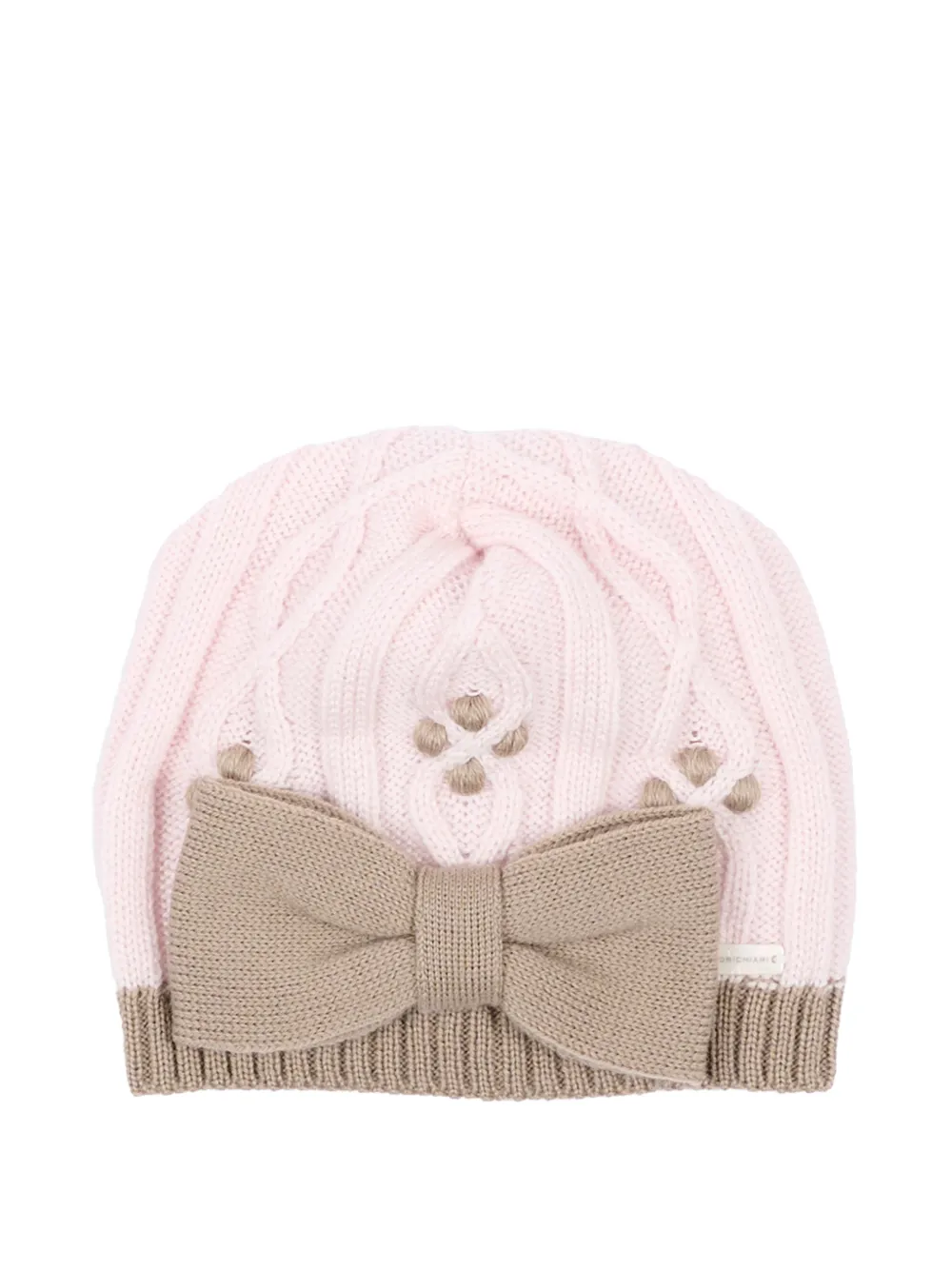 Colorichiari bow cable-knit beanie hat - Rosa
