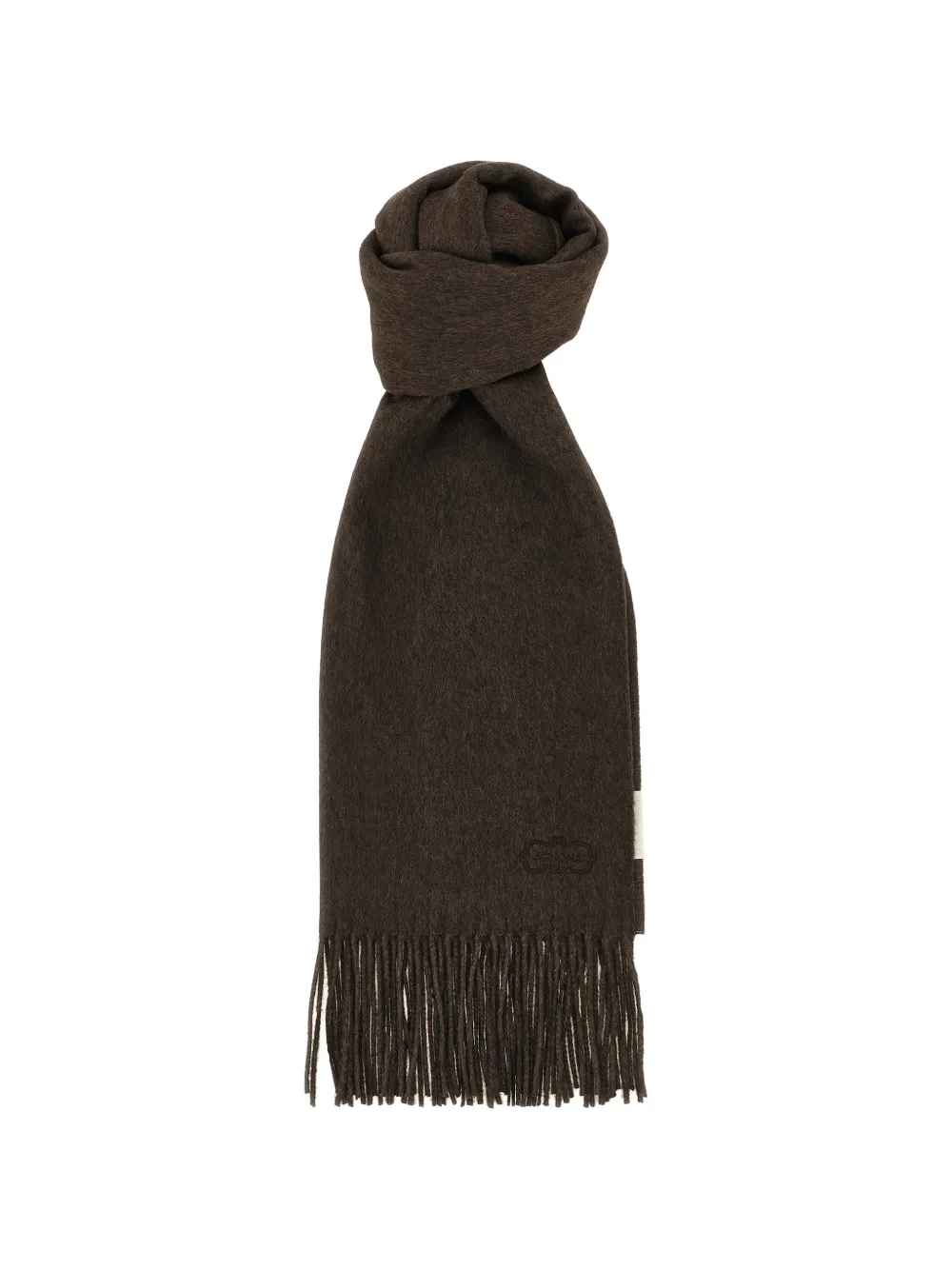 Agnona embroidered-logo fringed scarf - Marrone