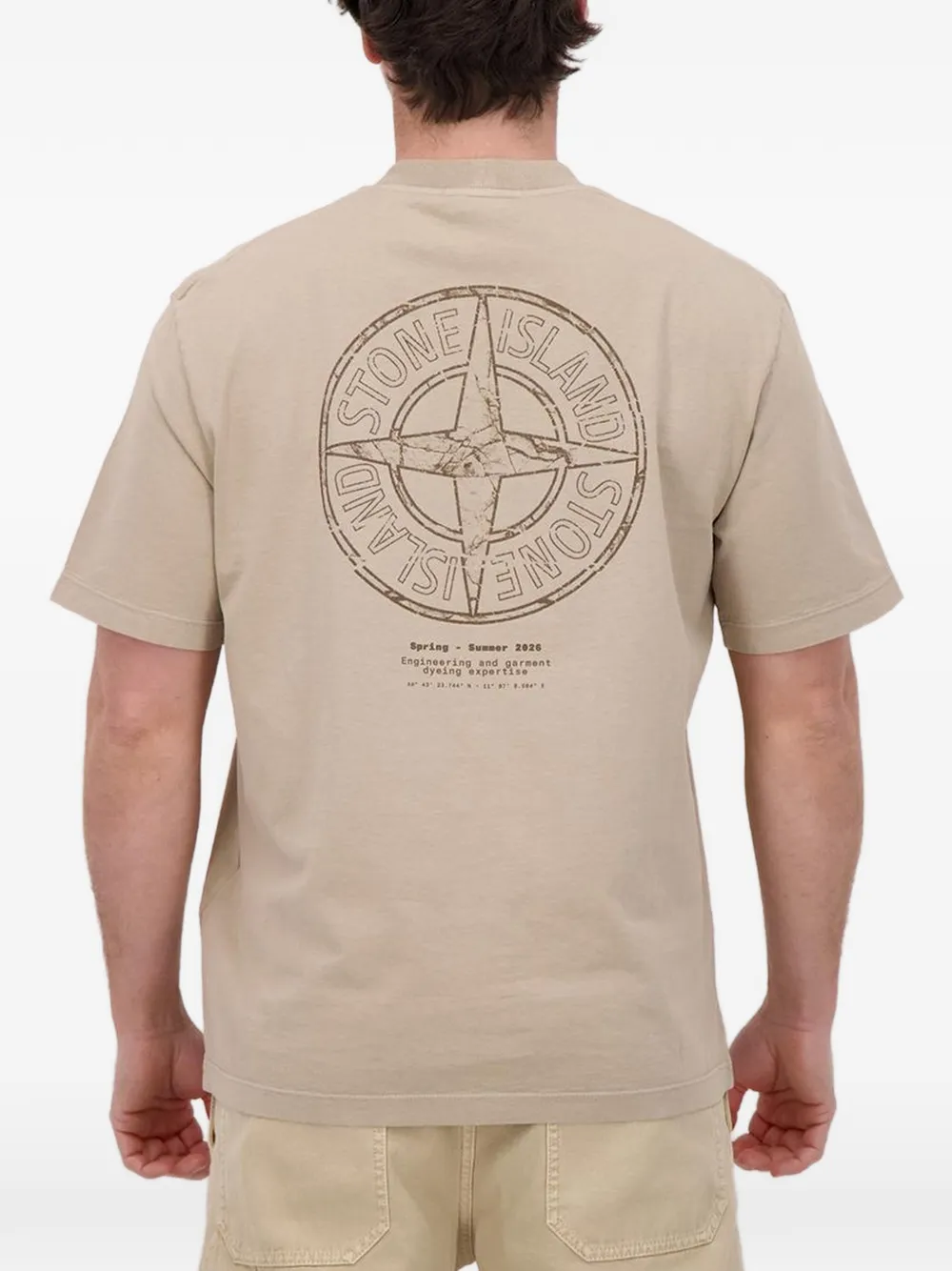 Stone Island logo-print Compass-motif T-shirt Beige