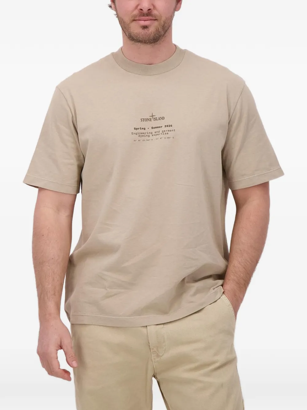 Stone Island logo-print Compass-motif T-shirt Beige