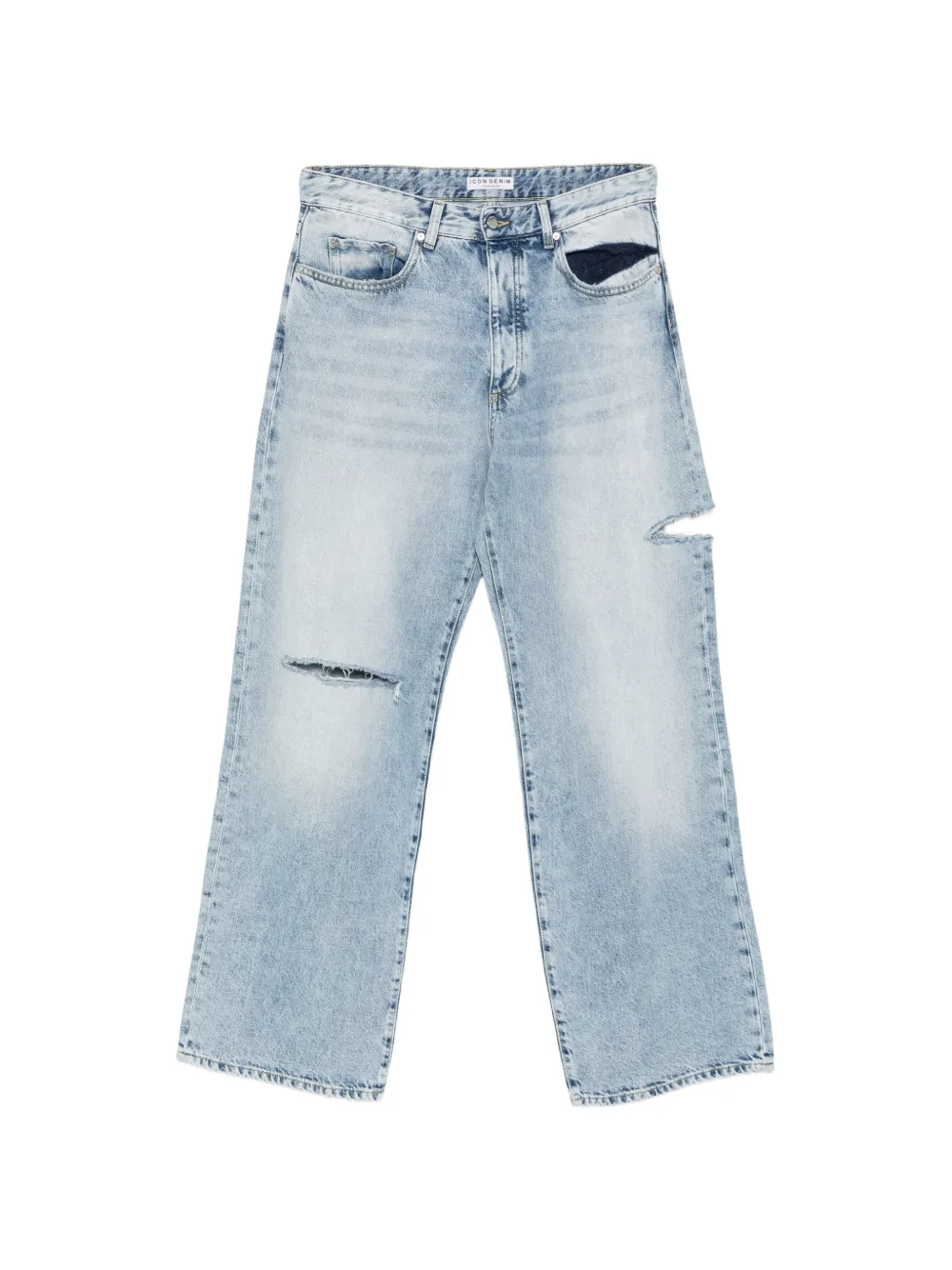 Icon Denim Distressed Straight-leg Jeans In Blue