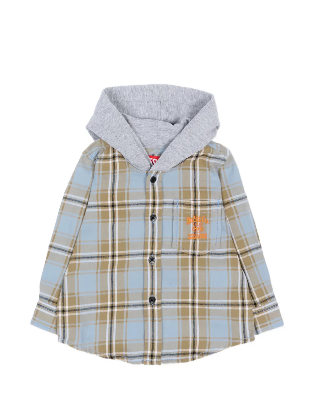 Diesel Kids check-print hooded shirt - Marrone