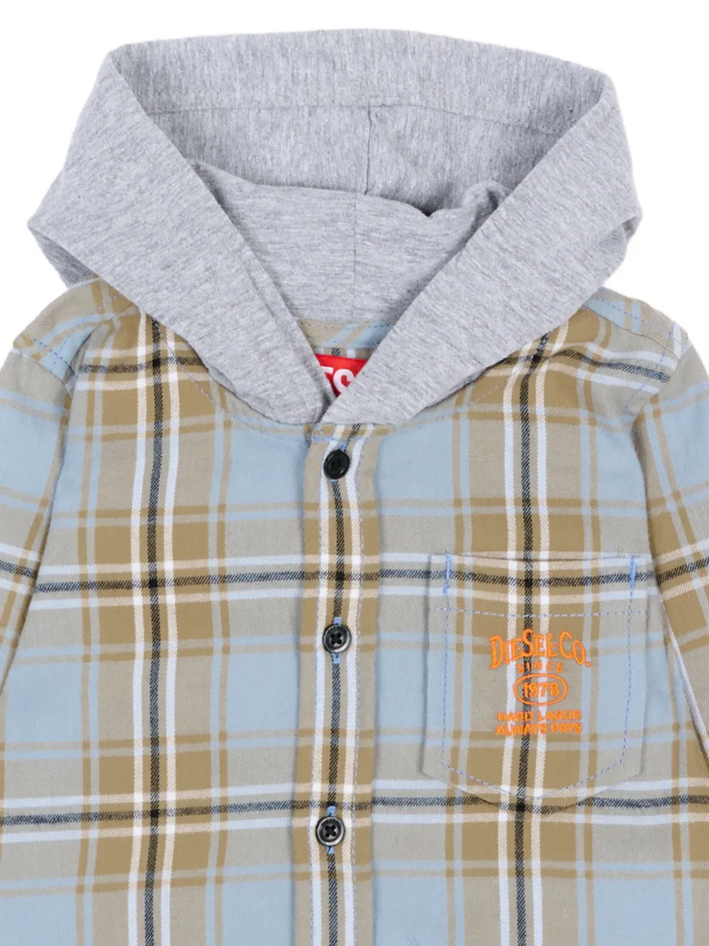 Diesel Kids Geruit shirt met capuchon Bruin