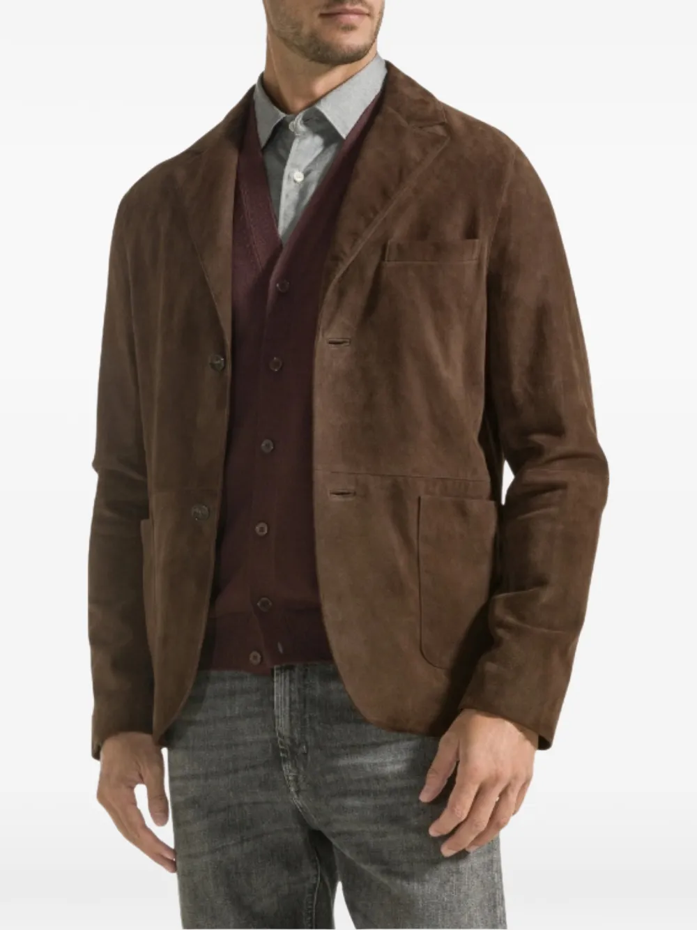Seventy Suède jack met gekerfde revers Bruin
