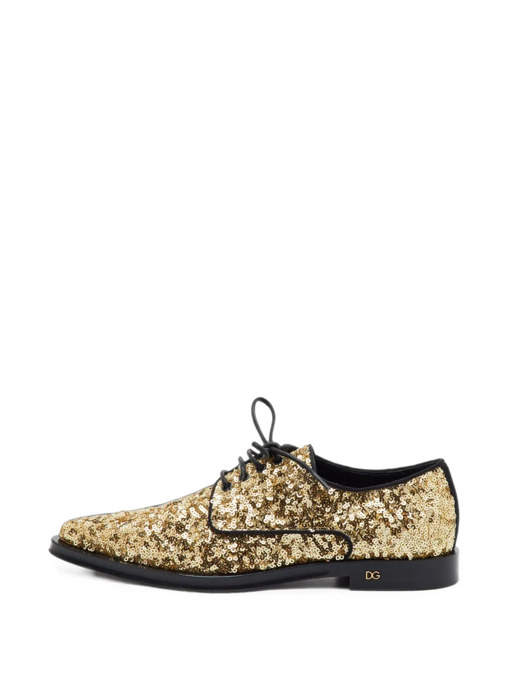 Pre-owned Dolce & Gabbana Sequin Pointed-toe Derby Shoes In Gold