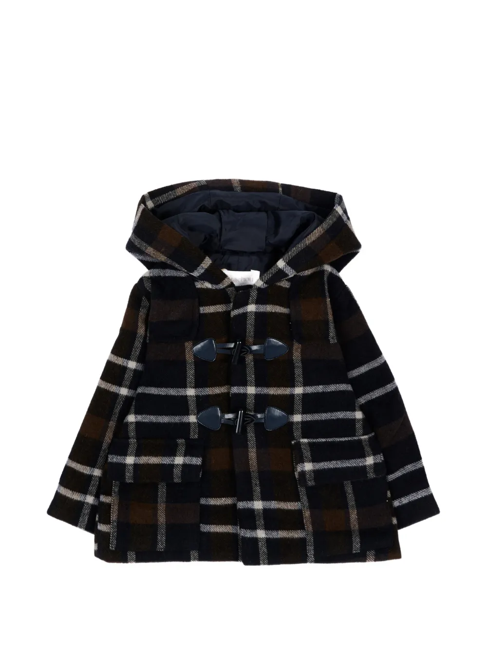 Patachou check hooded coat - Nero