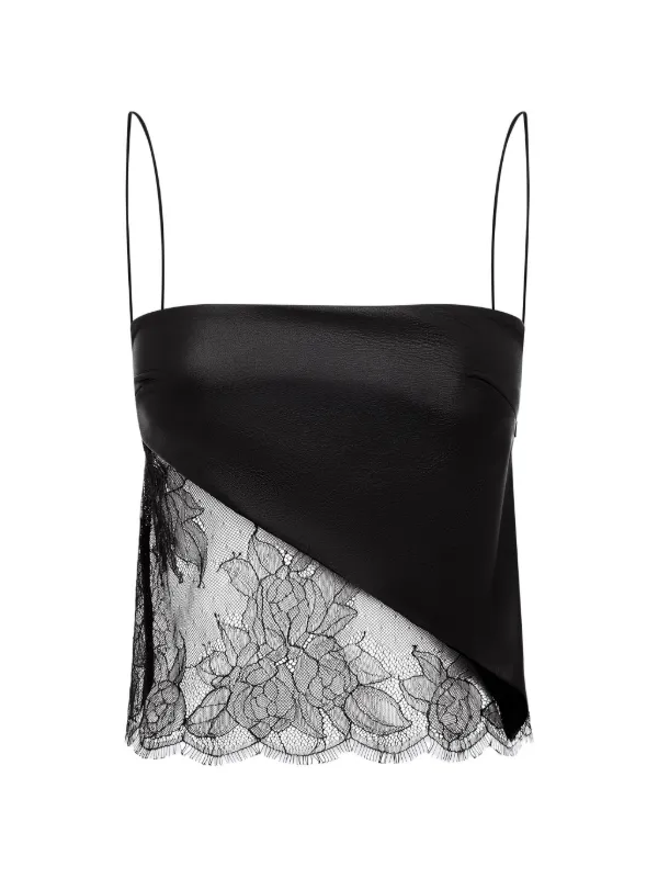 Alex Perry Lace-panel Leather Top in Black