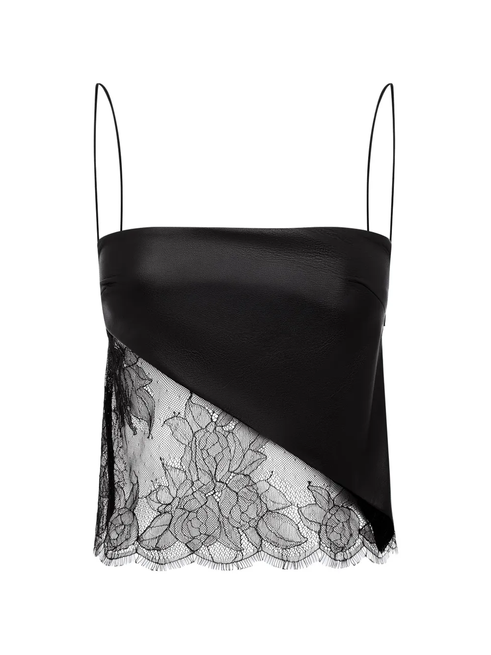 Alex Perry Lace-panel Leather Top in Black, view 2