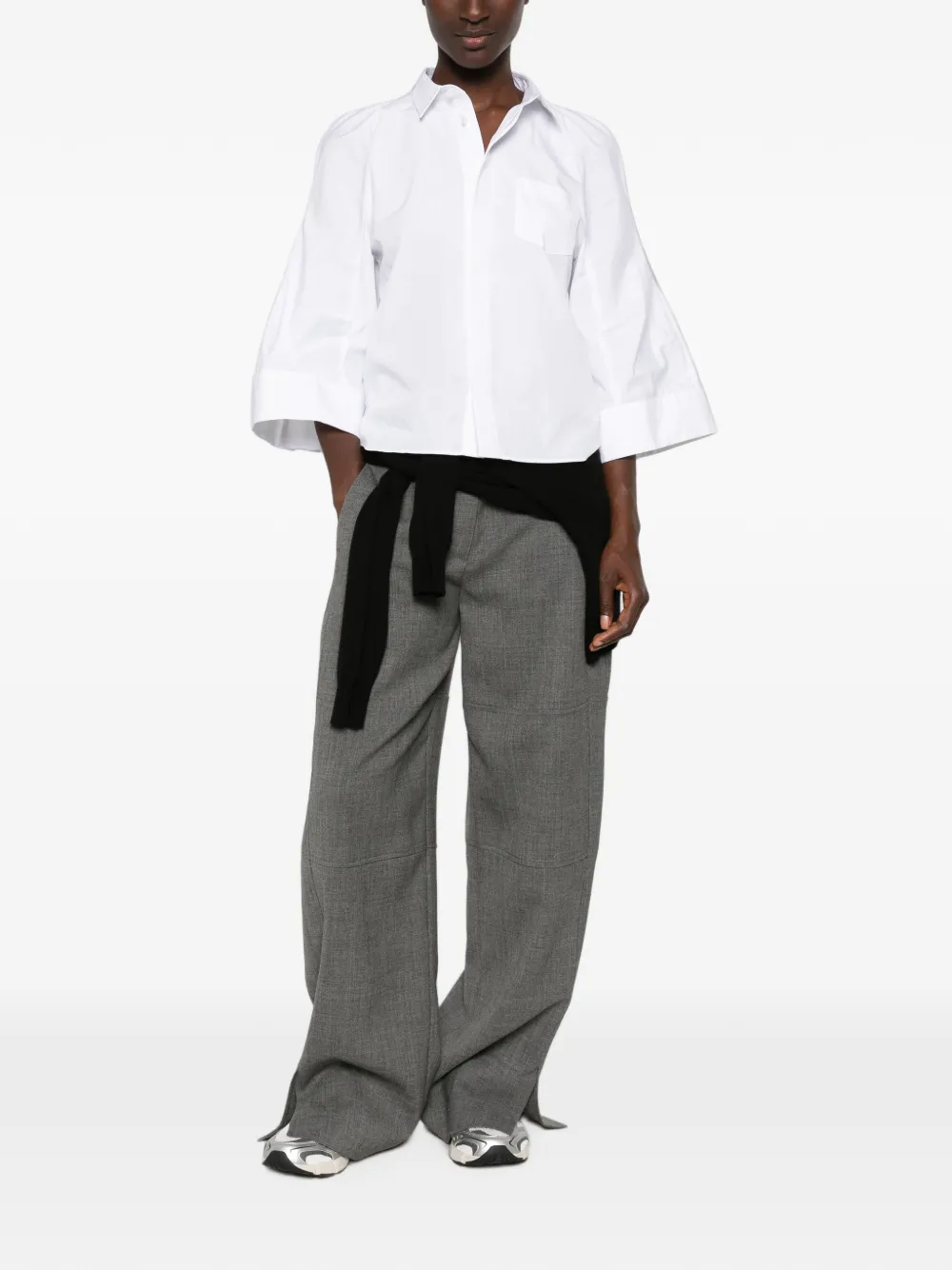 sacai Katoenen blouse met flared mouwen Wit