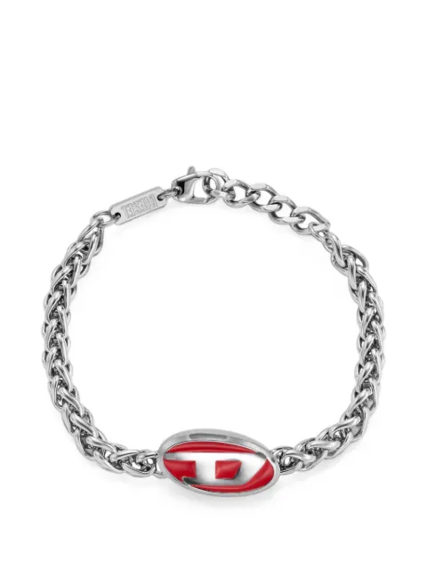 Diesel red enamel and stainless steel chain bracelet