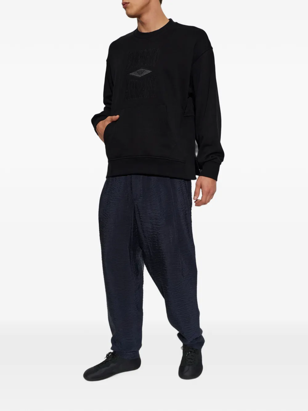 Emporio Armani Trui met geborduurd logo Zwart