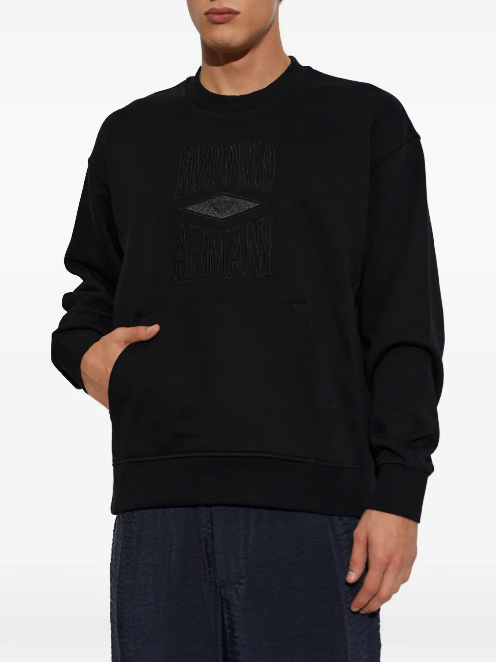 Emporio Armani Trui met geborduurd logo Zwart