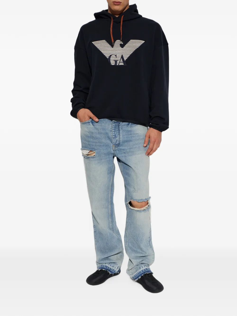 Emporio Armani Hoodie met geborduurd logo Blauw