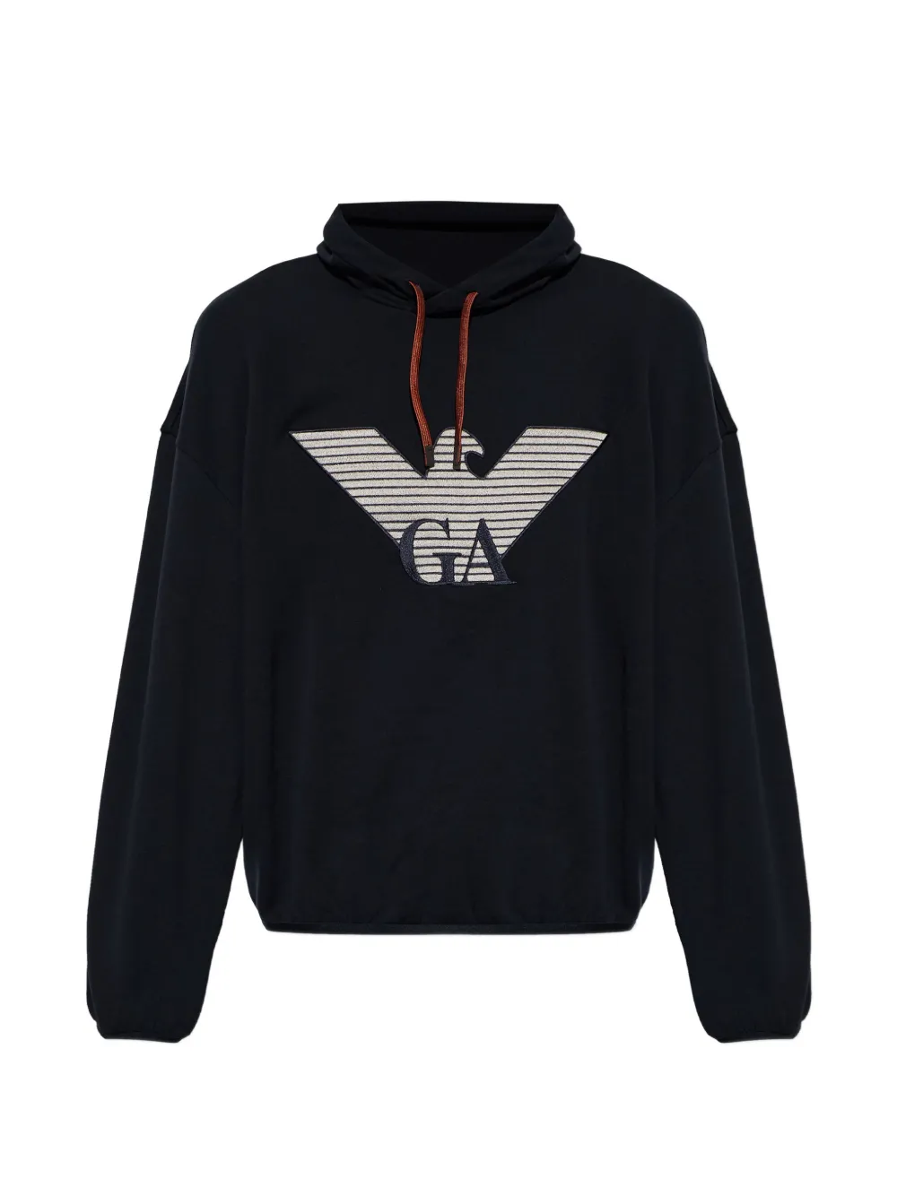 Emporio Armani logo-embroidered drawstring hoodie - Blue