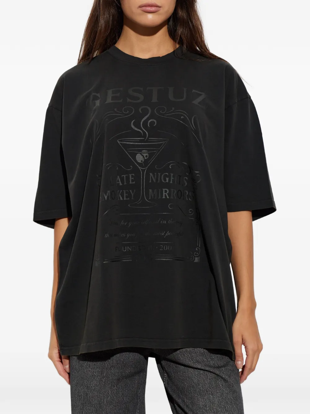 Gestuz Gzelrose logo-print T-shirt Zwart