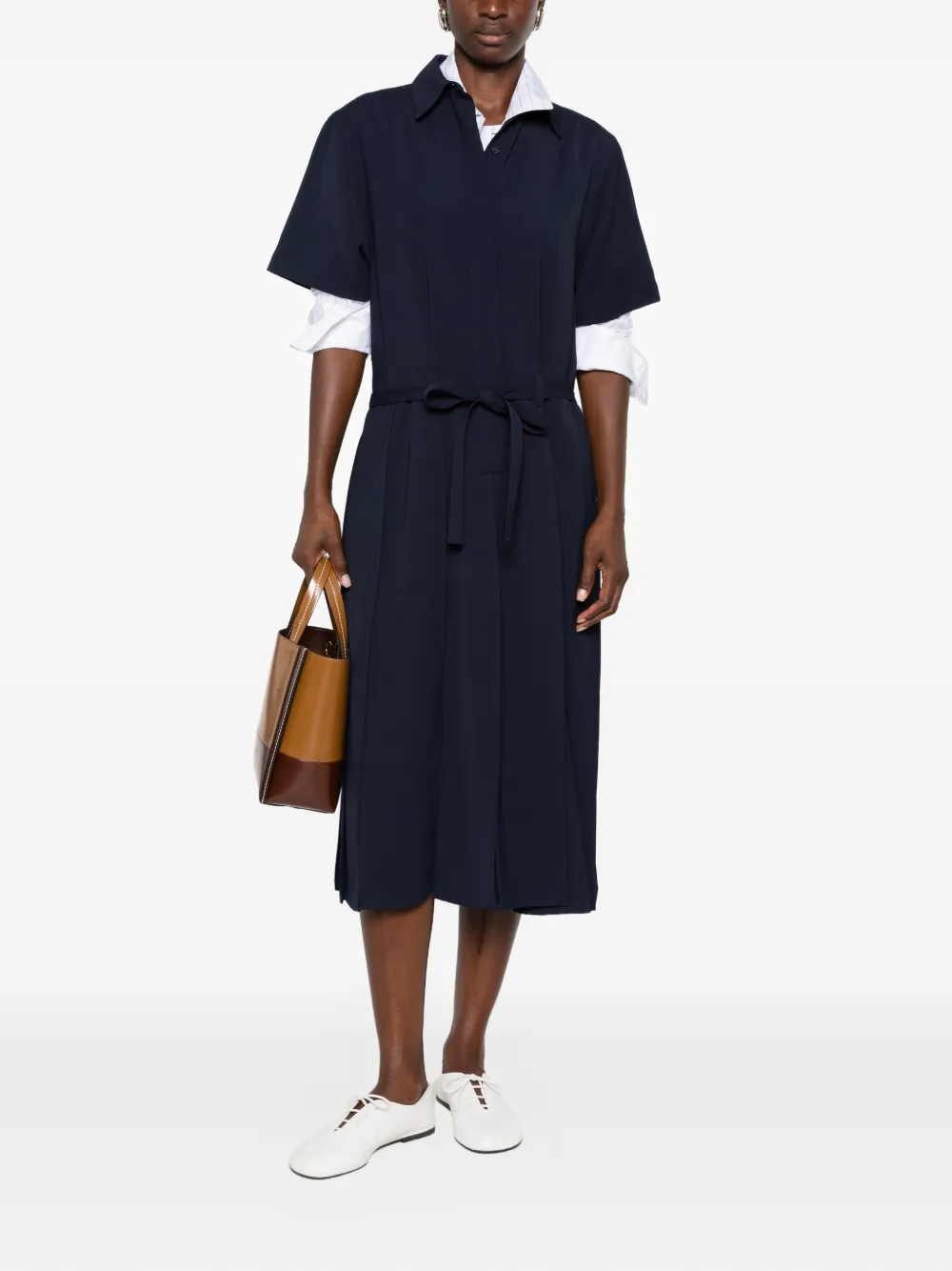 Lacoste Geplooide midi-blousejurk met ceintuur Blauw