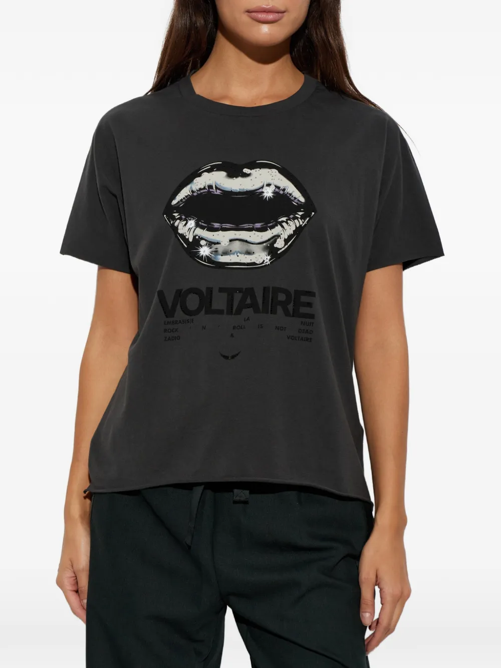 Zadig&Voltaire Tommer HC Tour T-shirt met lippenprint Grijs