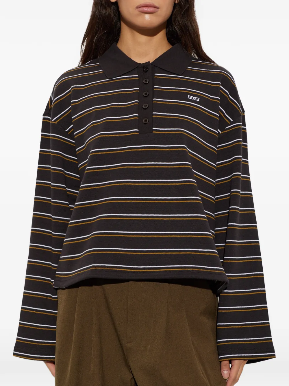 Gestuz Gzpilova striped embroidered-logo polo shirt Zwart