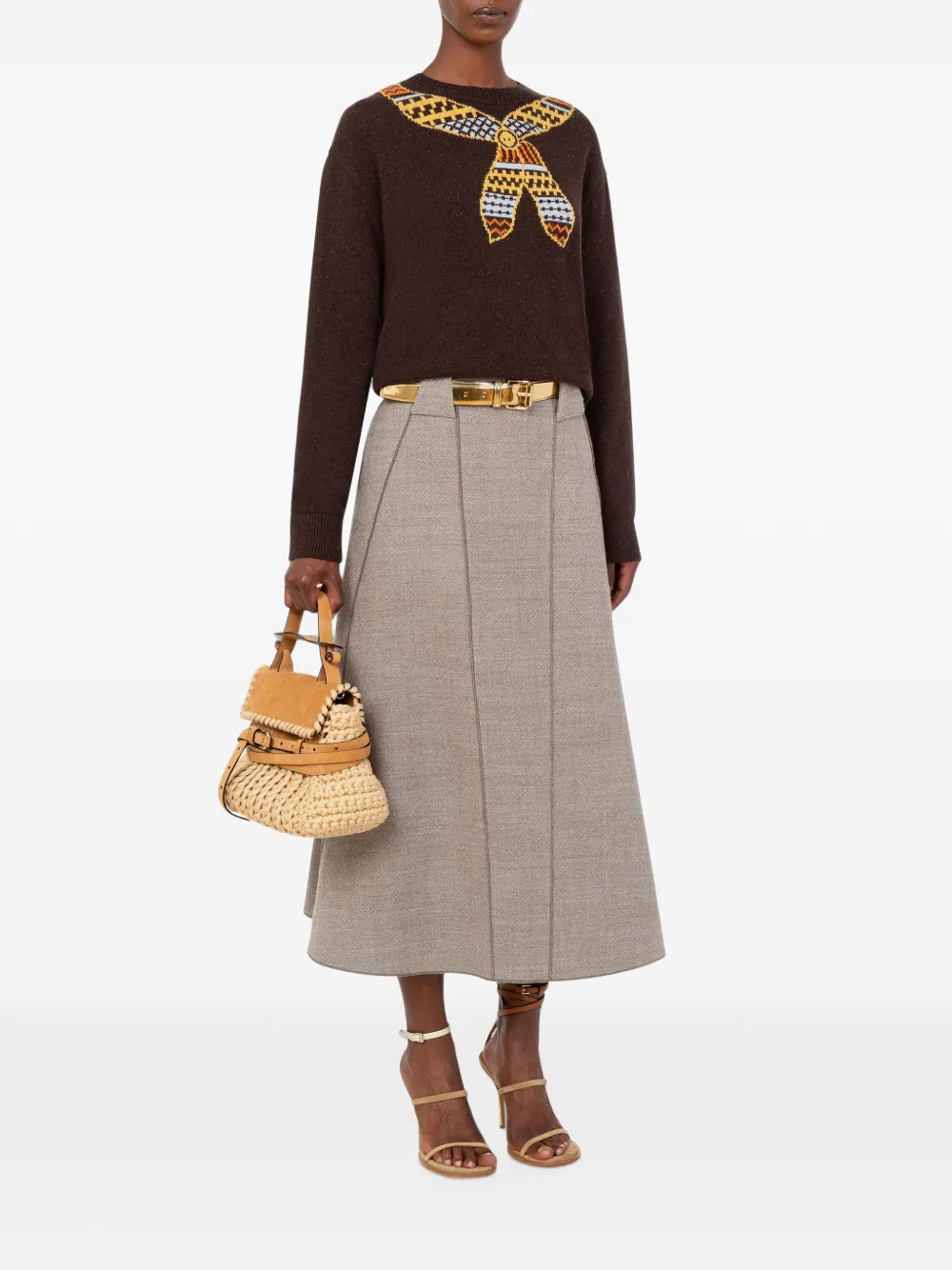 Moschino inlaid wool-and-silk blend sweater Bruin