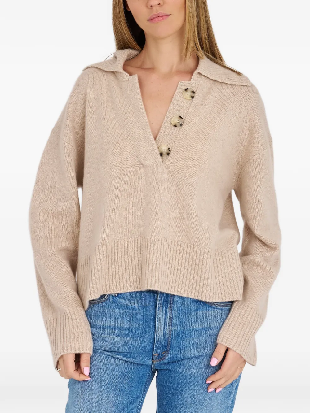 ARCHER CASHMERE Finley button-detail collar sweater - Toni neutri