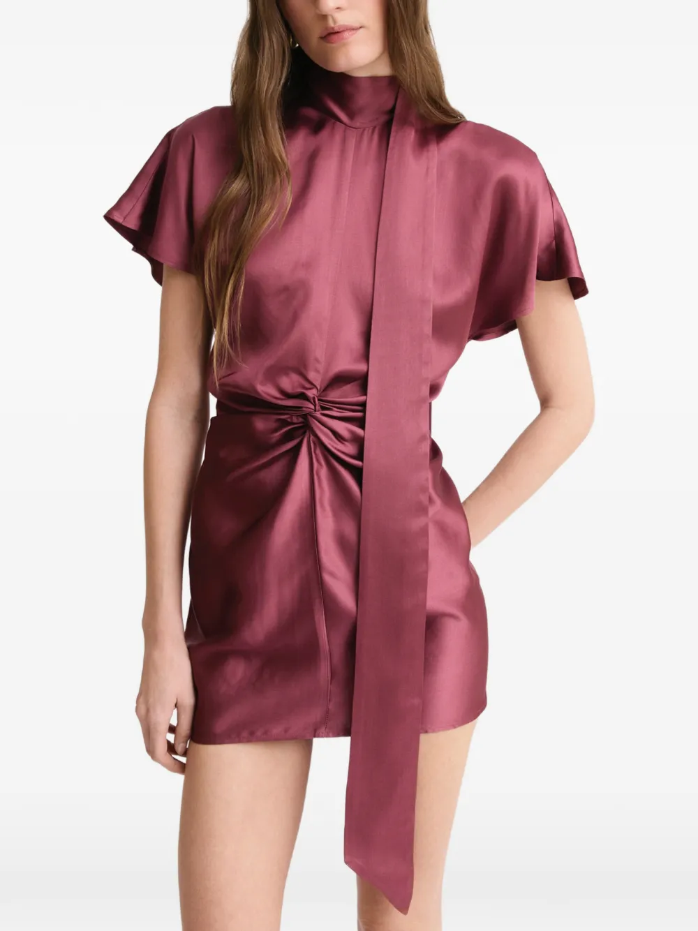 Matthew Bruch twisted-waist tie-neck mini dress - Rosa
