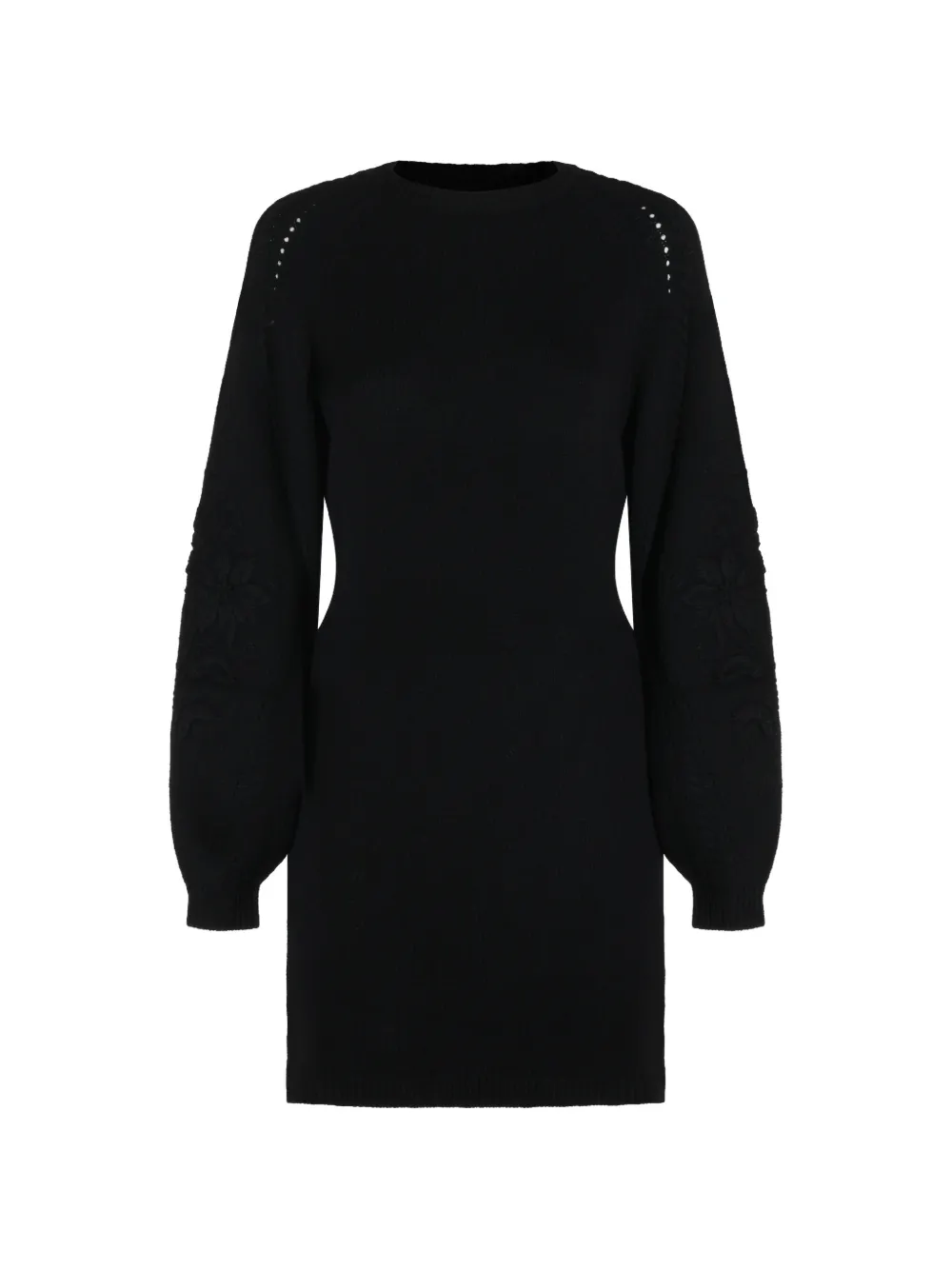 TWINSET floral-embroidered pointelle-knit mini dress - Nero