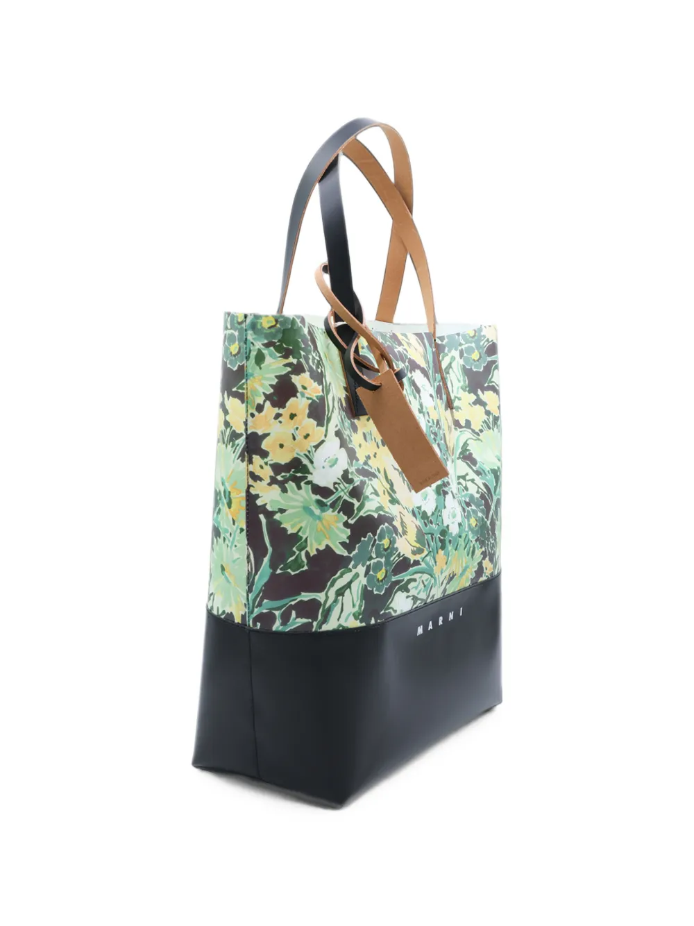 Marni floral-print logo-print tote bag Zwart
