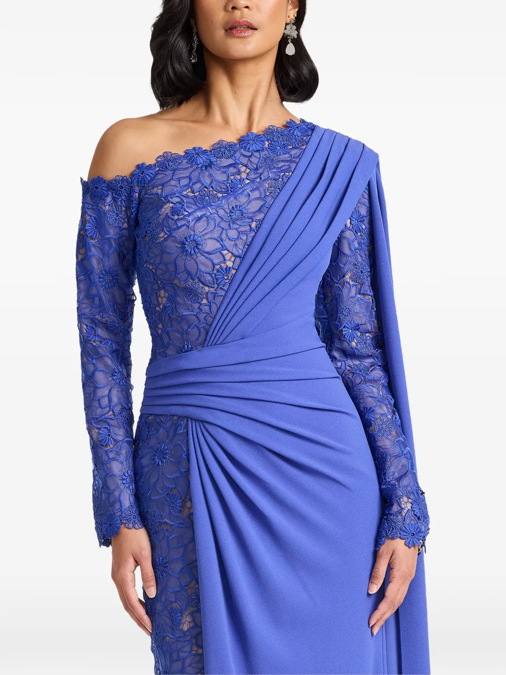 Tadashi Shoji Ravelle asymmetrische maxi-jurk met kanten vlakken Blauw