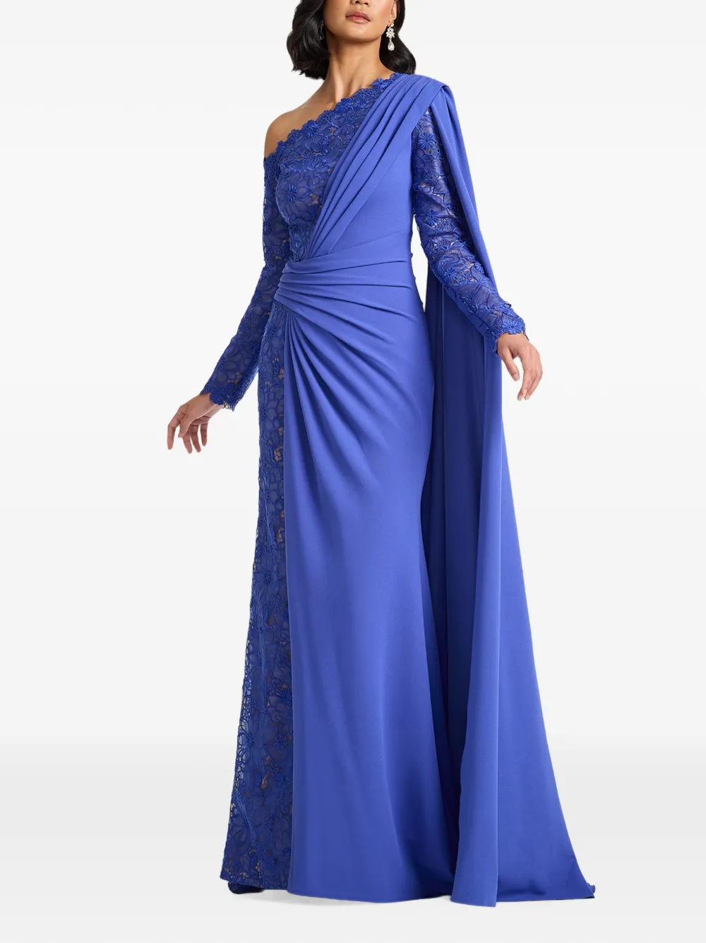 Tadashi Shoji Ravelle asymmetrische maxi-jurk met kanten vlakken Blauw