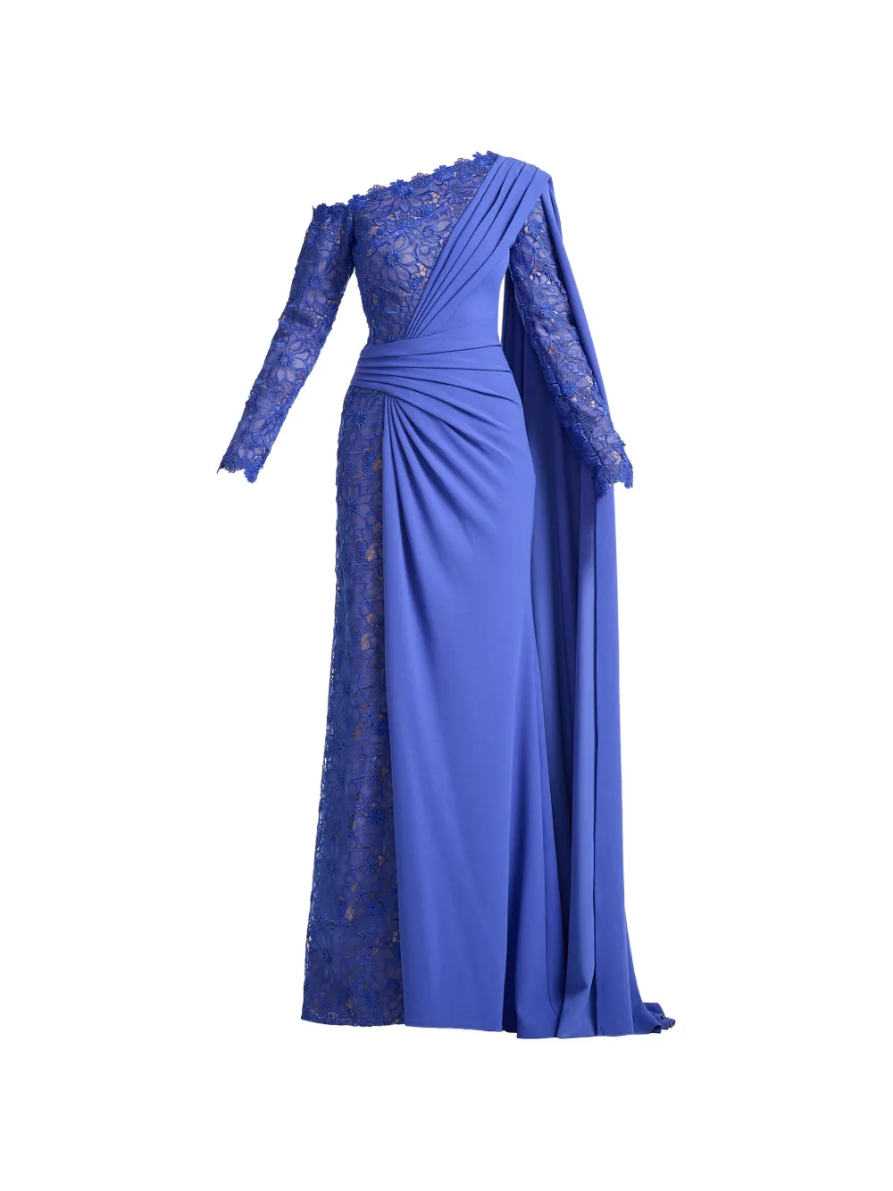 Tadashi Shoji Ravelle one-shoulder lace-panelled maxi dress