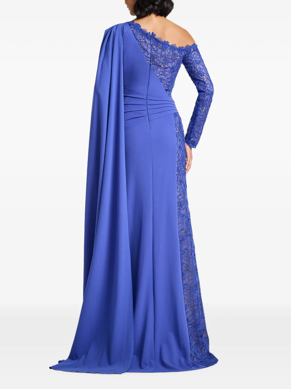 Tadashi Shoji Ravelle asymmetrische maxi-jurk met kanten vlakken Blauw
