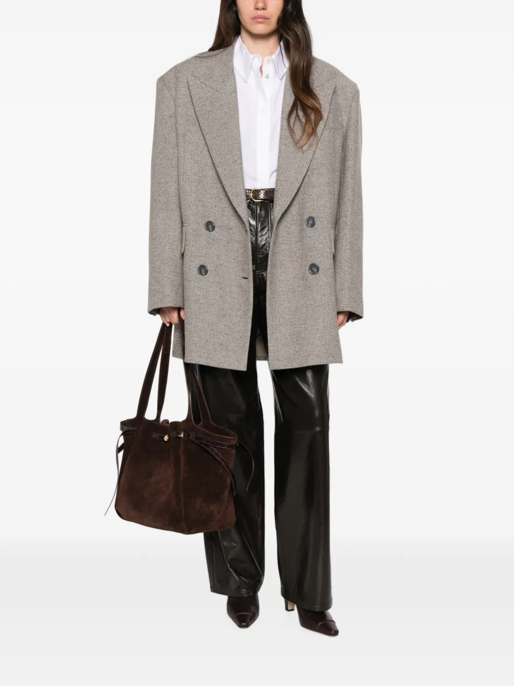 Erika Cavallini double-breasted herringbone-pattern coat Grijs
