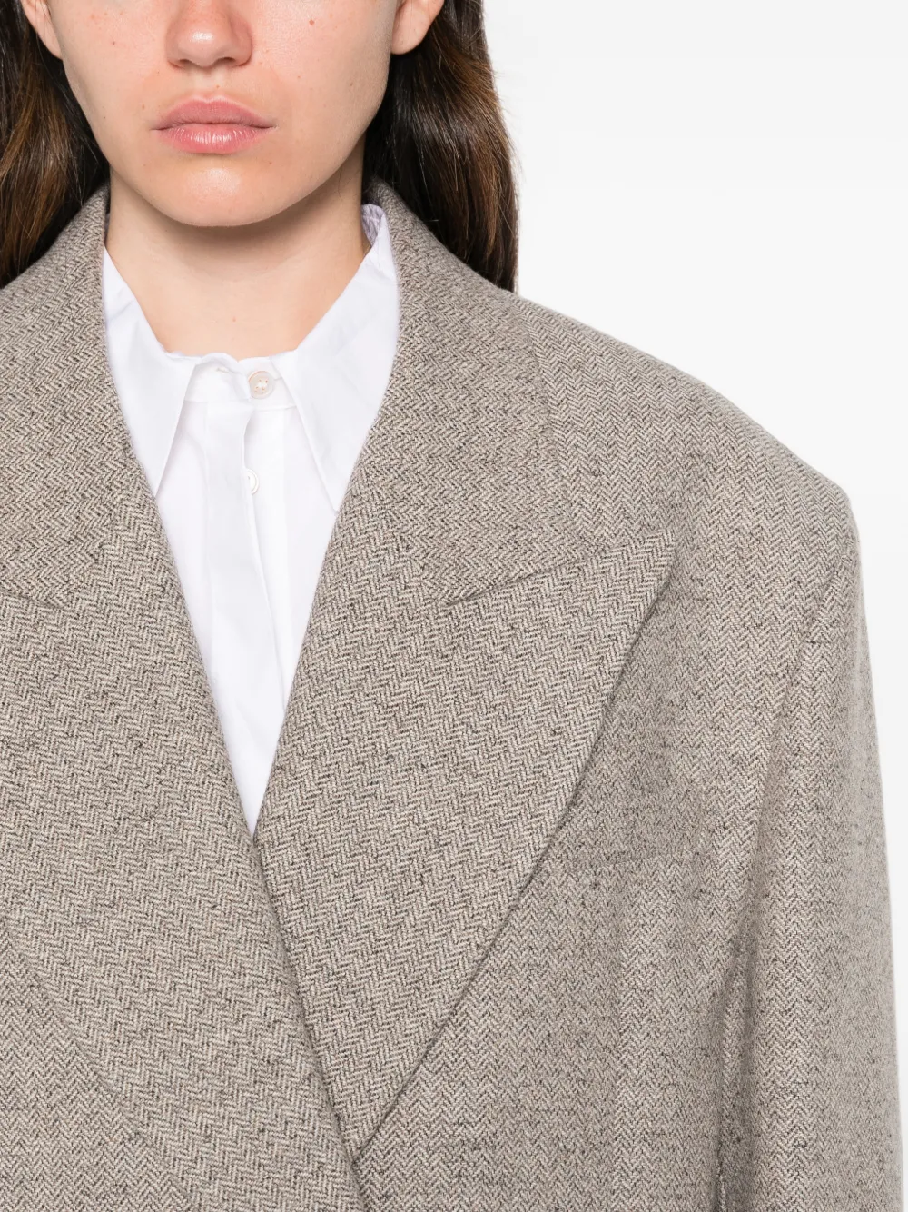 Erika Cavallini double-breasted herringbone-pattern coat Grijs
