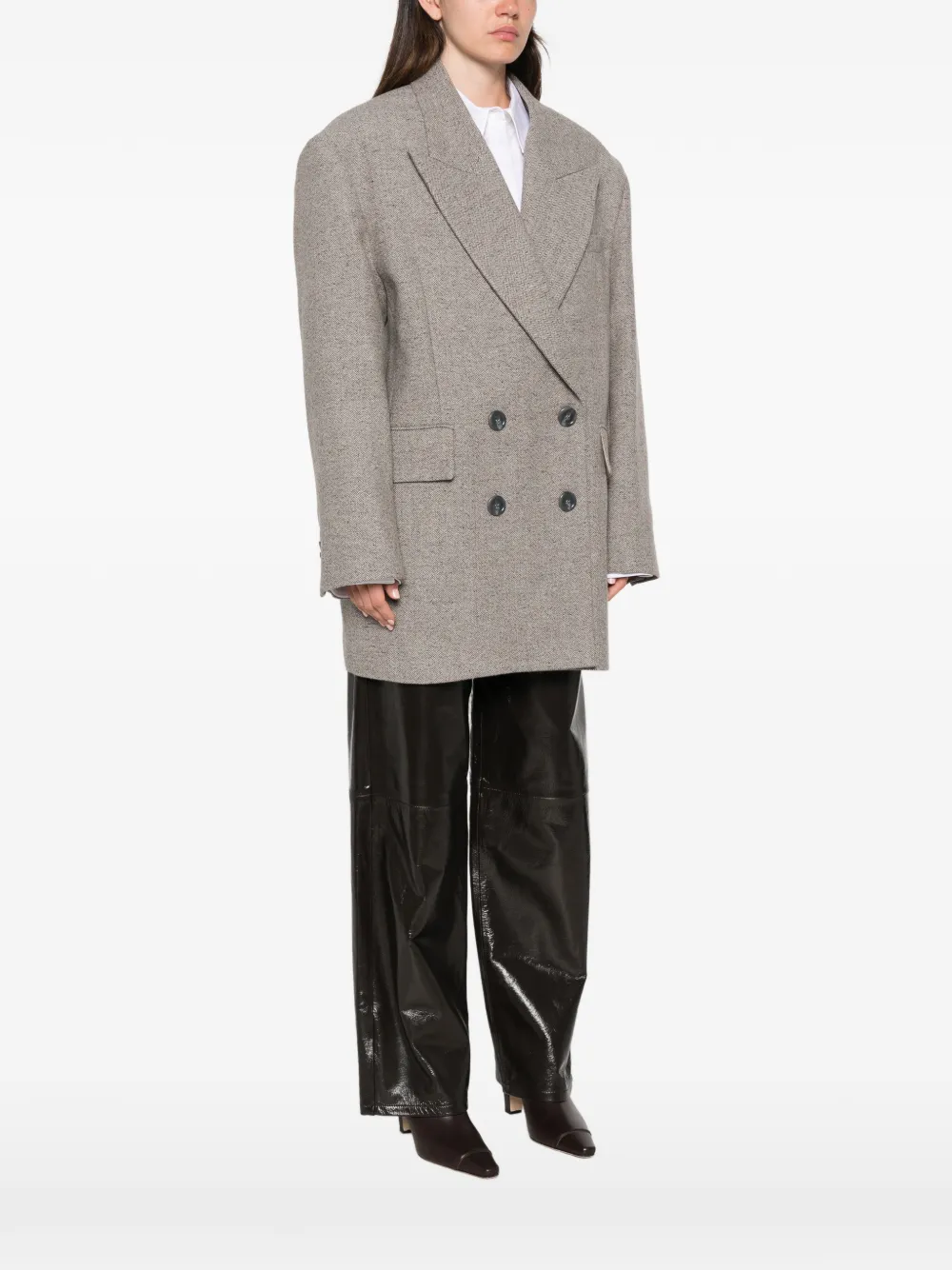 Erika Cavallini double-breasted herringbone-pattern coat Grijs