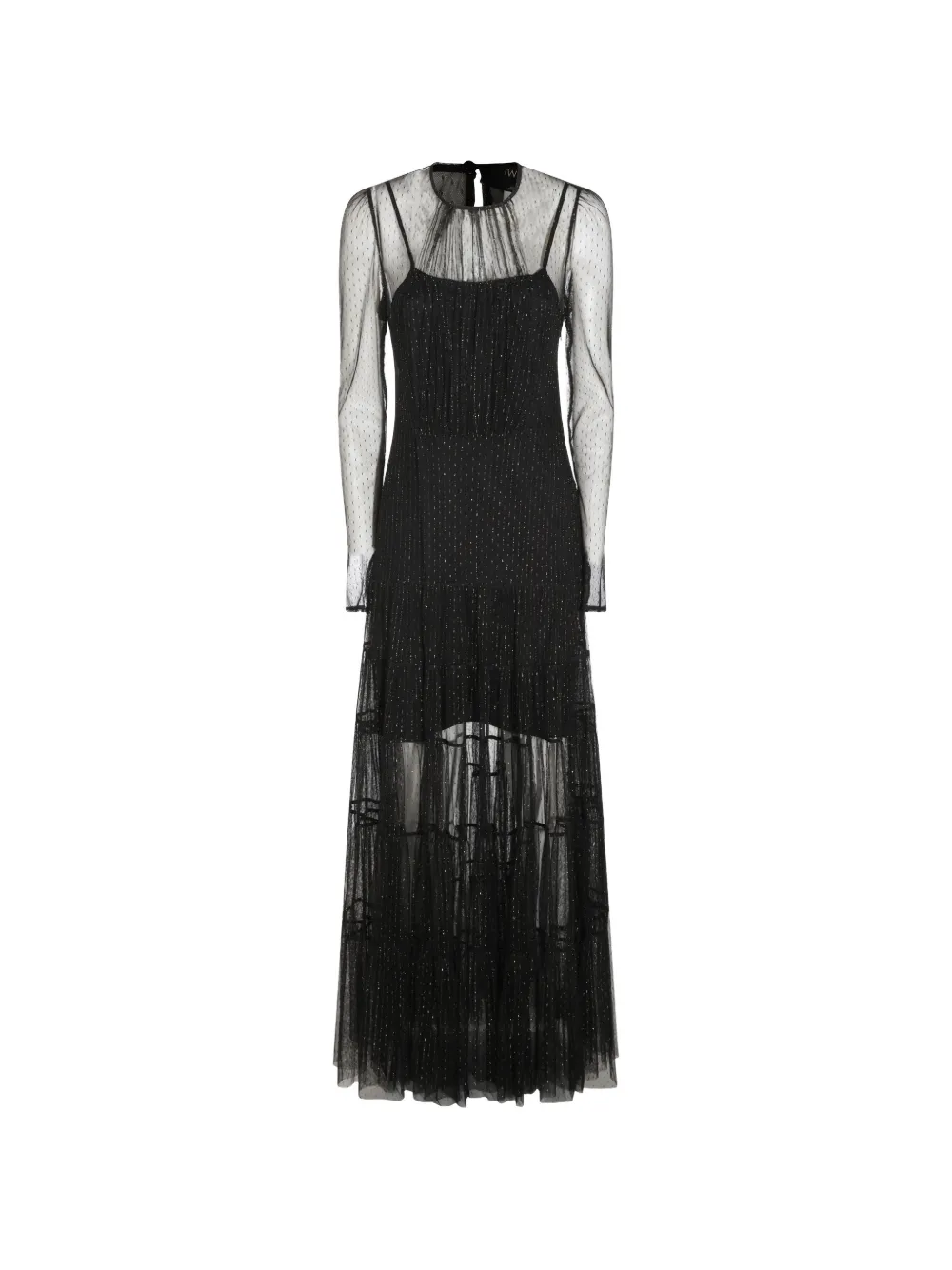 TWINSET long tulle dress with pleated flounces - Nero