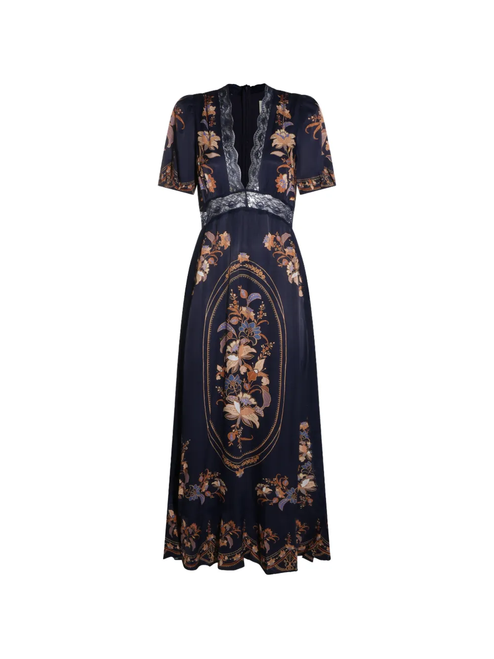 FARM Rio floral-print lace-trim maxi dress