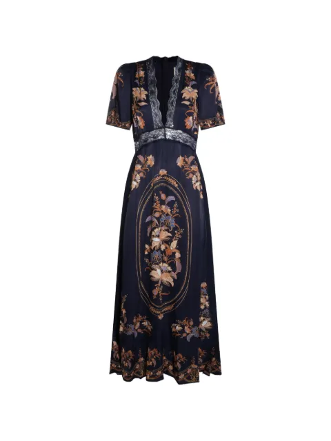 FARM Rio floral-print lace-trim maxi dress